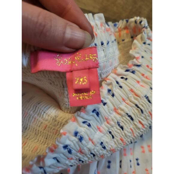 Lilly Pulitzer Ethenia Tiered Smocked Waist Skirt Pom Pom Details XXS Festival - Picture 3 of 9